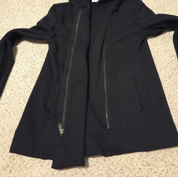 Standard James Perse Hooded Zip Front Sweatshirt Black Pockets Women's Medium - Picture 4 of 9
